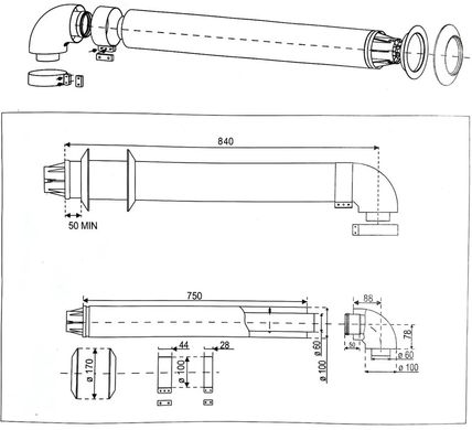 Комплект коаксіального димоходу Ariston Ø60/100, 750 мм
